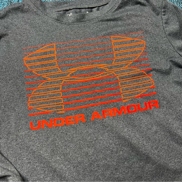 Under Armour Youth Boy's Long Sleeve T-Shirt in Gray Orange - Picture 2 of 6
